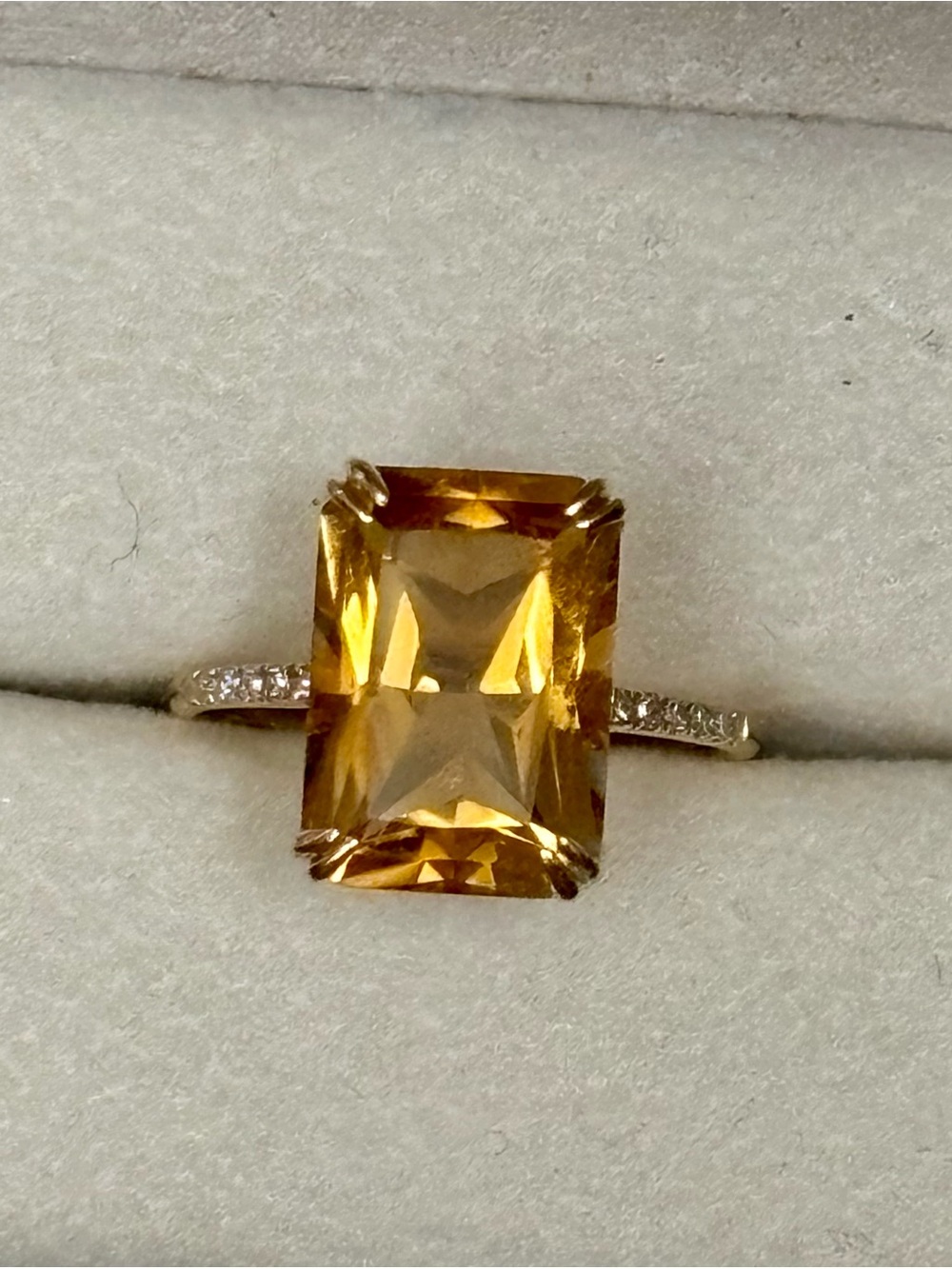 Effy Diamond and Citrine Rectangle Halo Ring 14k Gold